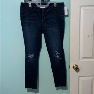 Maternity Side Panel Distressed Jeggings - Dk Blue